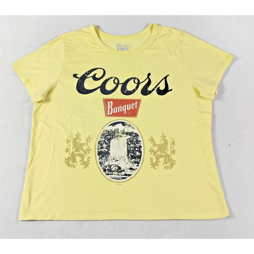 Coors Banquet T Shirt Womens XL Yellow Beer Logo Graphic Tee Hybrid Coors